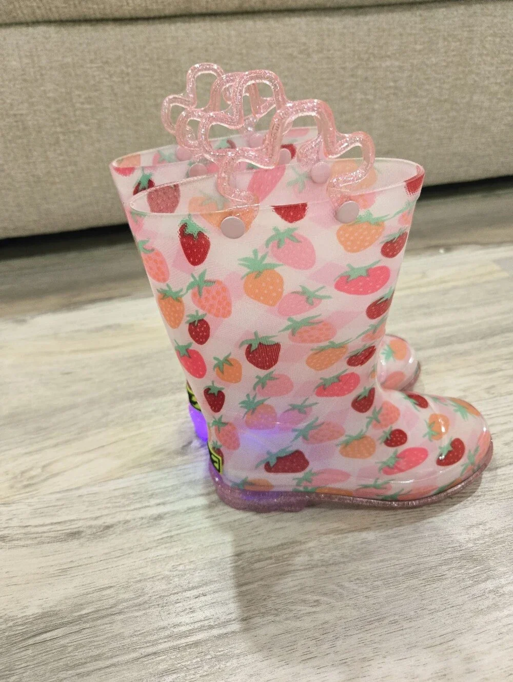 Western Chief Pink Strawberry Print Kids Rain Boots